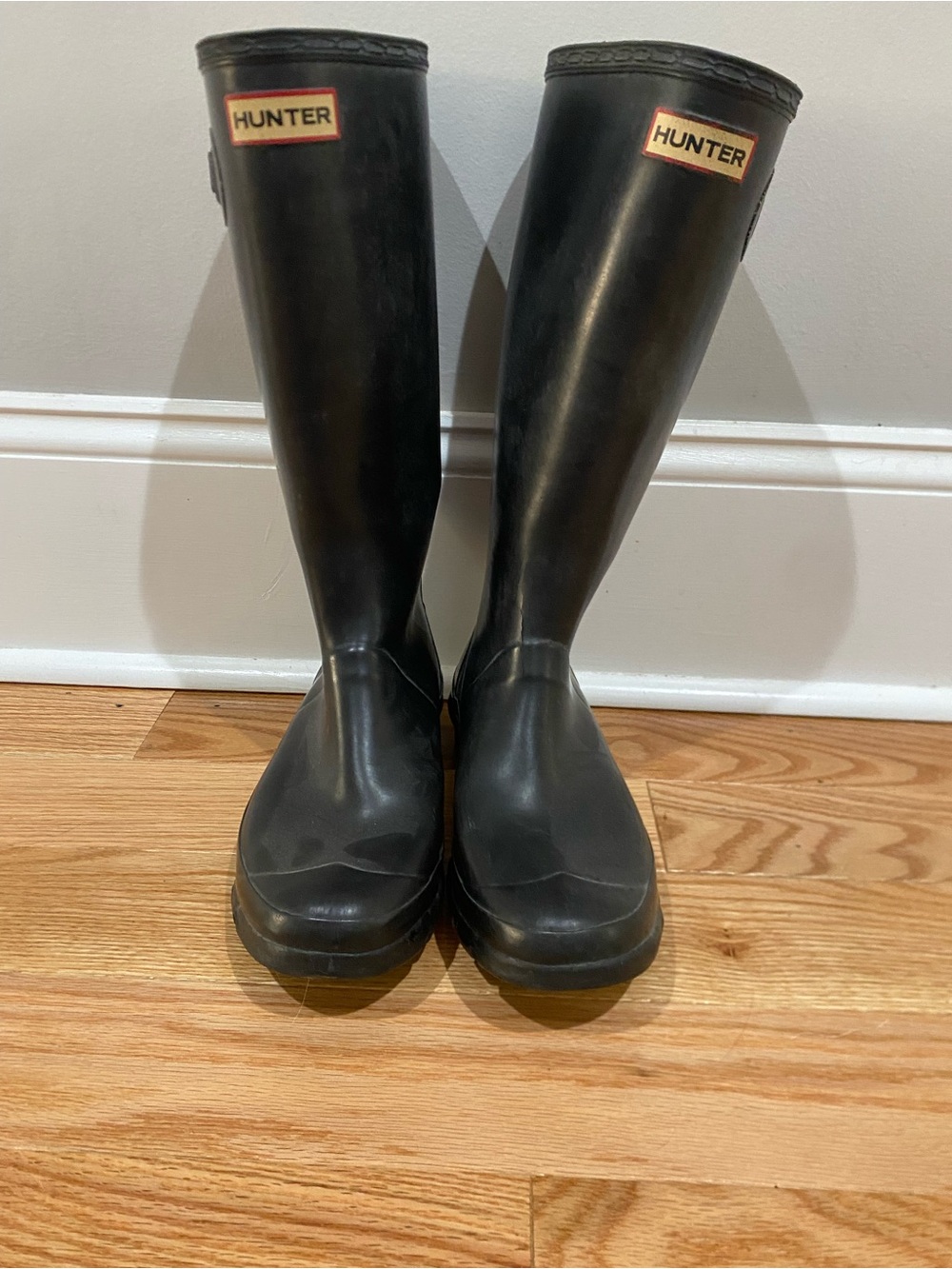 Hunter Black Tall Rain Boots with Logo Trim